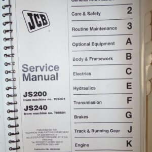 JCB JS200 JS240 Backhoe Loaders Service Manual