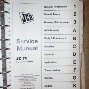 JCB JZ70 Mini Excavator Service Manual No. 834000