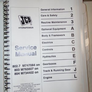 JCB 802.7 803 804 Mini Excavator Service Manual SN: M7-----