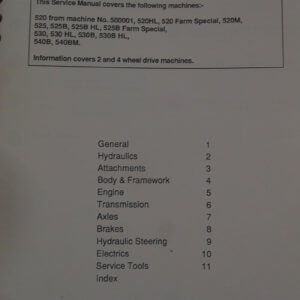 JCB Loadall 520 No 500001 520HL 520 Farm special, 520M, 525, 525B, 525B HL 525B Farm special, 530, 530HL, 530B, 530B HL, 540B, 540BM Service Manual