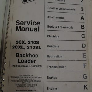 JCB 2CX, 210S, 2CXL, 210SL Backhoe Loader Service Manual