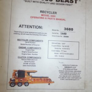 3680 Recycler Operator & Parts Manual
