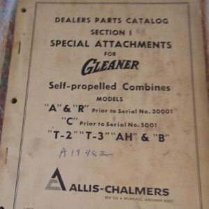 Allis Chalmers Model "A", "R" "C", "T-2", "T-3", "AH", & "B" Self Propelled Gleaner Baldwin Combine Parts Manual