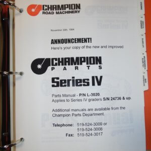 Champion 700 Series 4 Motor Grader Parts Manual
