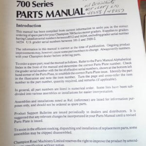 Champion 700 Series Motor Grader Parts Manual