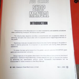 Champion 700 Series Motor Grader Shop Manual