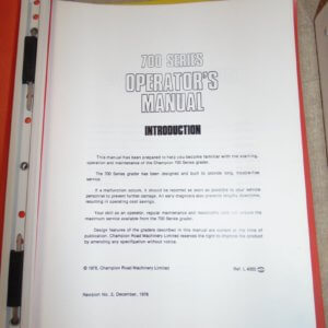 Champion 700 Series Motor Grader Operator Manual
