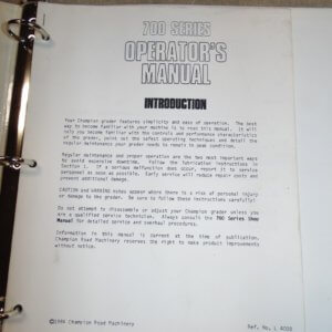 Champion 700 Series Motor Grader Operator Manual