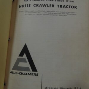 Allis Chalmers HD11 Crawler Tractor Supplement Parts Manual