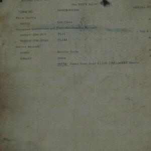 Allis Chalmers Model TL14, TL14A Loader Parts Manual