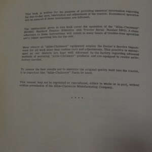 Allis Chalmers Model HD16DC Tractor Operator Manual