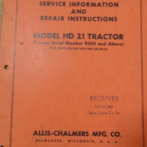 Allis Chalmers Model HD21 Tractor Repair and Service Manual
