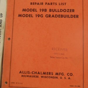 Allis Chalmers Model 19B Bulldozer and Model 19G Grade Builder Parts Manual