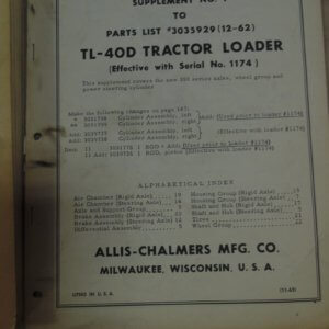 Allis Chalmers Supplement TL-40D Tractor Loader Parts Manual