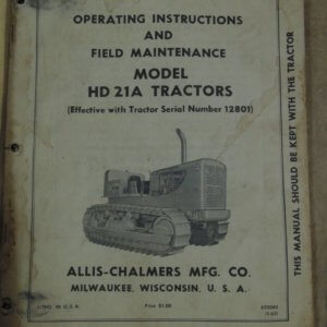 Allis Chalmers HD21A Tractor Operator Manual