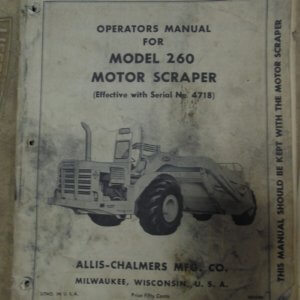 Allis Chalmers 260 Motor Scraper Operator Manual