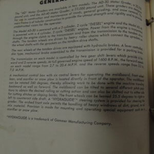 Allis Chalmers Model AD-30 Motor Grader Operator Manual; Model AD-30, AD-40 Motor Graders Parts Manual