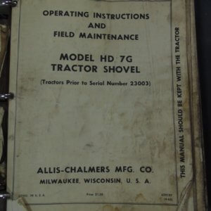 Allis Chalmers Model HD7G Tractor Shovel and Crawler Loader Operator, Maintenance and Parts Manual