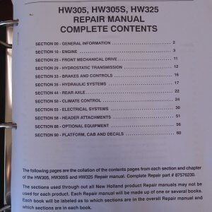 New Holland HW305, HW305S, HW325 Swather Repair Manual