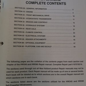 New Holland HW345, HW305S, HW325 Swather Repair Manual