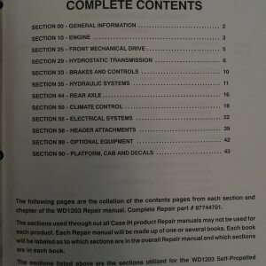 Case WD 1203 Self Propelled Windrower Repair Manual