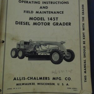 Allis Chalmers Thompson Turbochargers for Model 7000 Engines 145T Diesel Motor Grader Operator Manual 