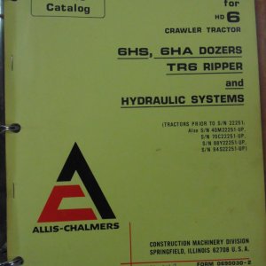 Allis Chalmers Accessories for HD6 Crawler Tractor, 6HS, 6HA, Dozers, TR6 Ripper and Hydraulic System Parts Manual